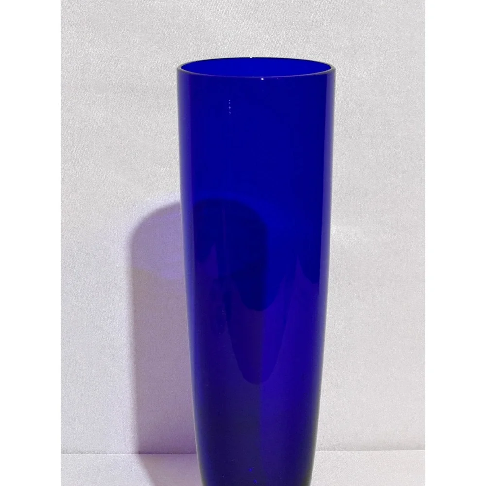 Vintage‎ Cobalt Blue Glass Bud Vase with Clear Scalloped Square Pedestal Base